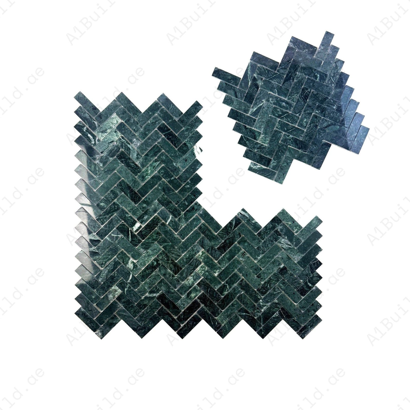 Savoy Prestige Series Dark Green Polished Herringbone Marble Mosaic - Image 2