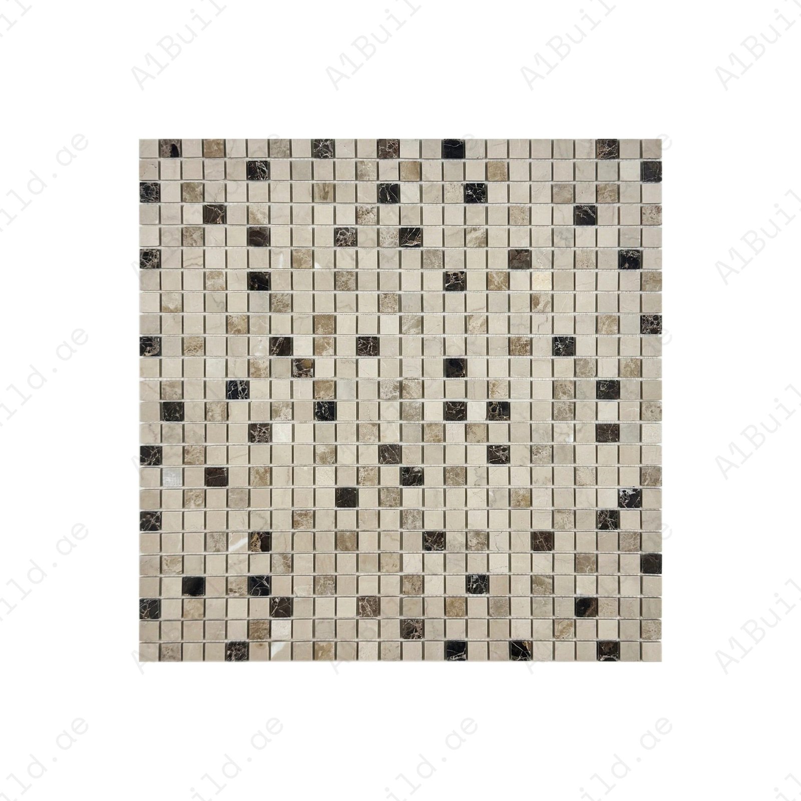 Palace Royale Series Dark Emperador & Light Emperador & Cream Marfil Mixed Polished Random Pattern Square Marble Mosaic