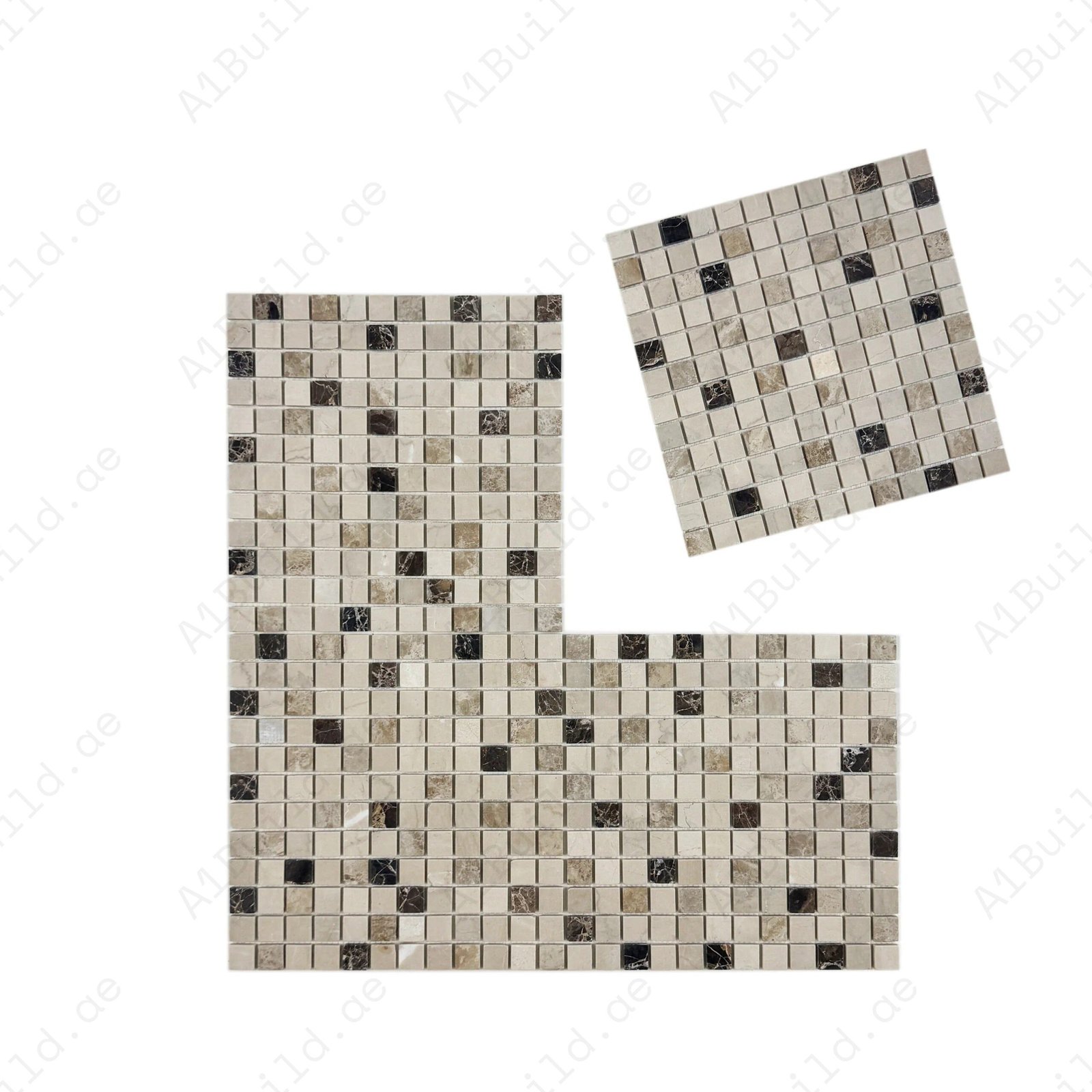 Palace Royale Series Dark Emperador & Light Emperador & Cream Marfil Mixed Polished Random Pattern Square Marble Mosaic - Image 2