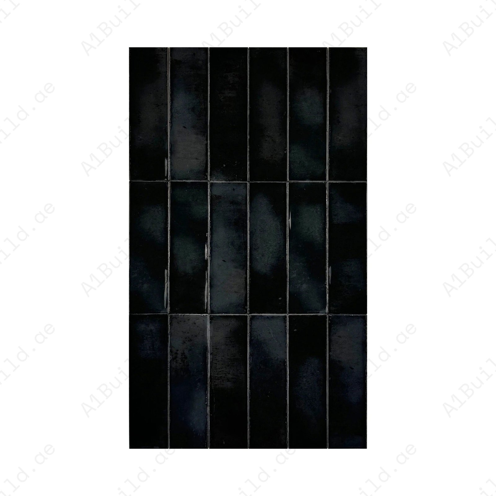 Black Glossy Glazed Ceramic Artisanal Tile