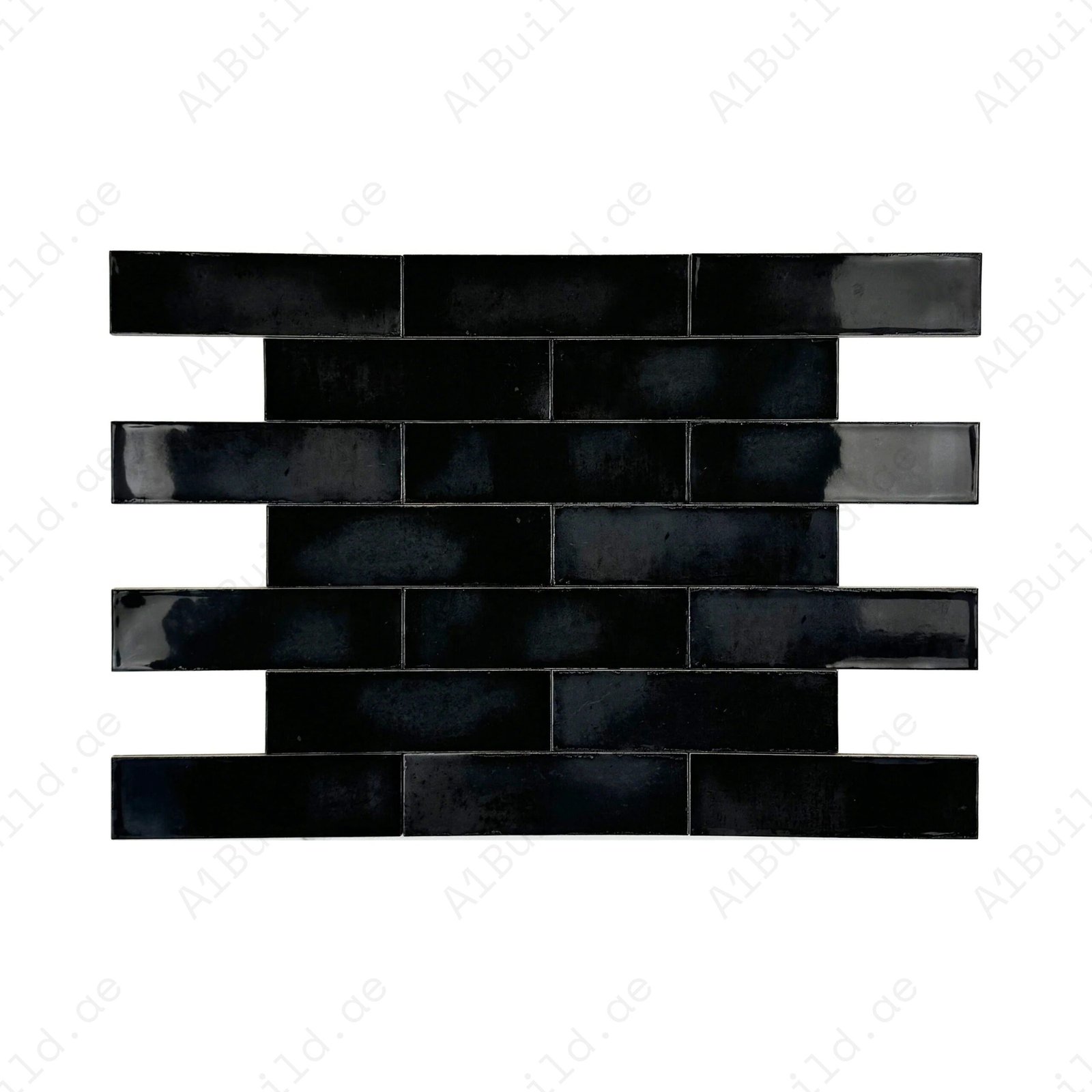 Black Glossy Glazed Ceramic Artisanal Tile - Image 2