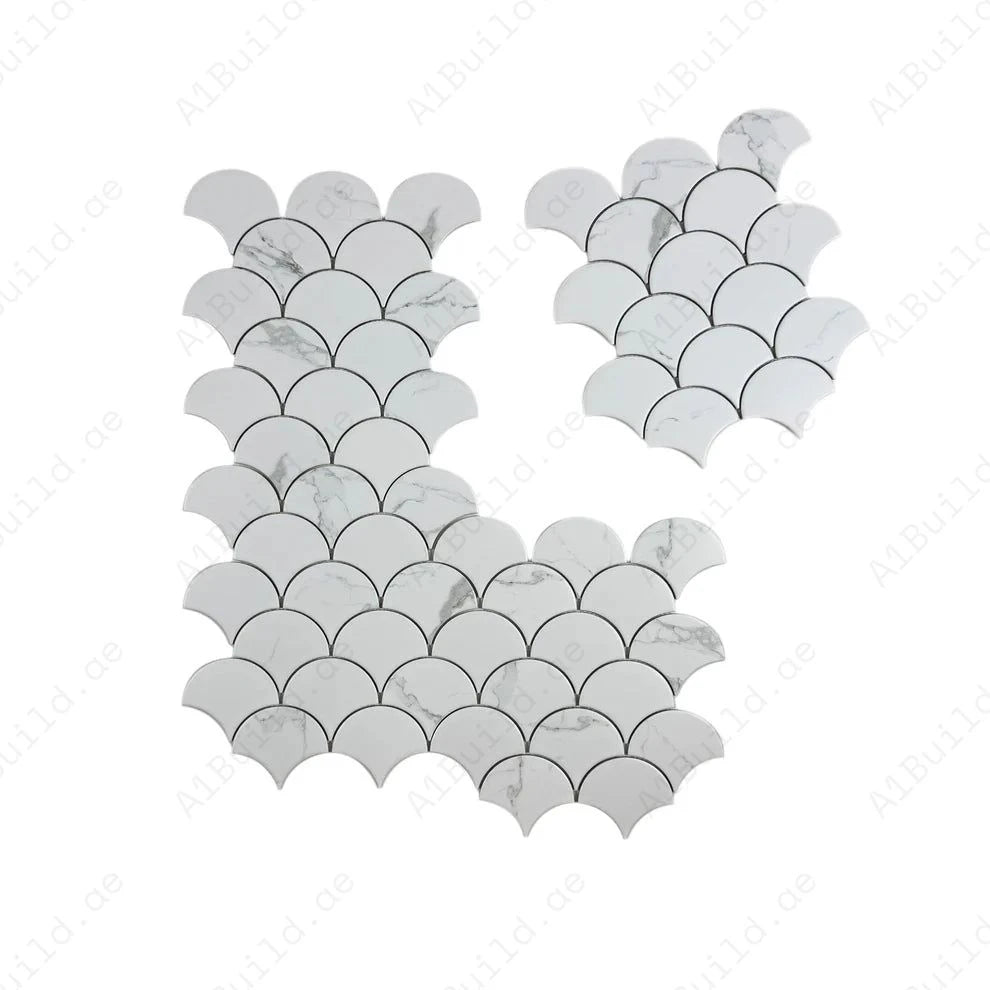 Carrara Lumina Series Carrara White Fan Shape Porcelain Mosaic - Image 2
