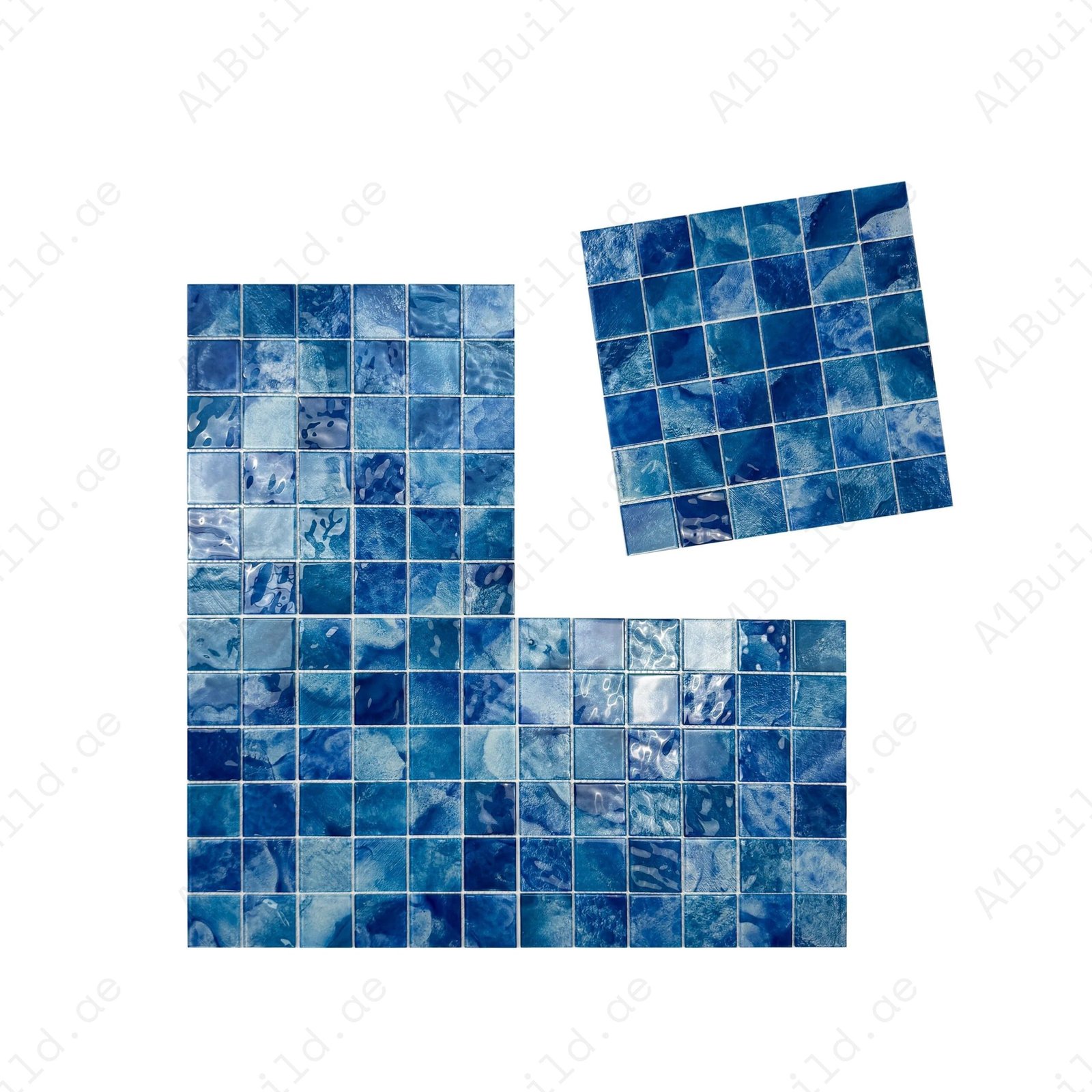 Marble Mirage Series Altramarine Blue & Cobalt Blue Mixed Marble Transparent Texture Crystal Glass Mosaic - Image 2
