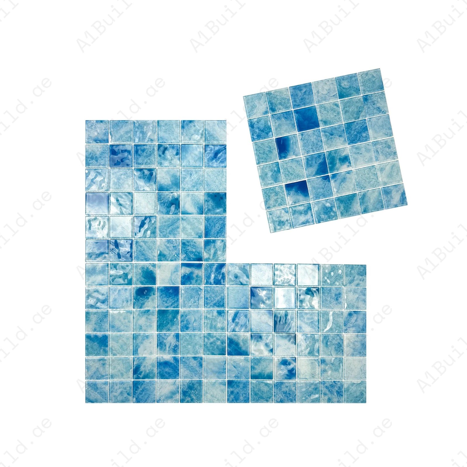 Marble Mirage Series Baby Blue & French Blue & Yale Blue Mixed Marble Transparent Texture Crystal Glass Mosaic - Image 2