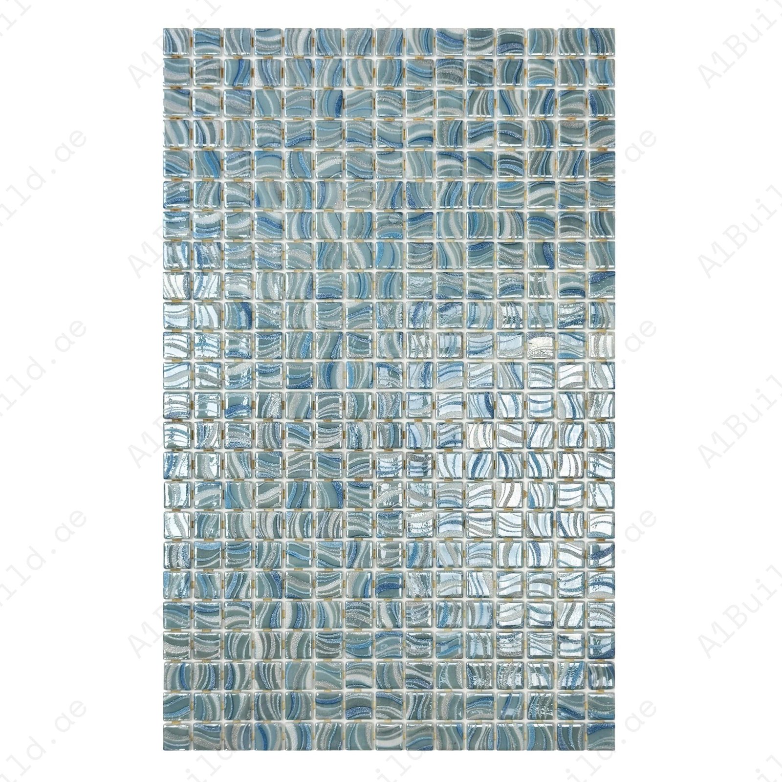 Spanish Mosaic Series White & Royal Blue & Baby Blue Shinny Streaks And Swirls Texture Recycled Glass Mosaic