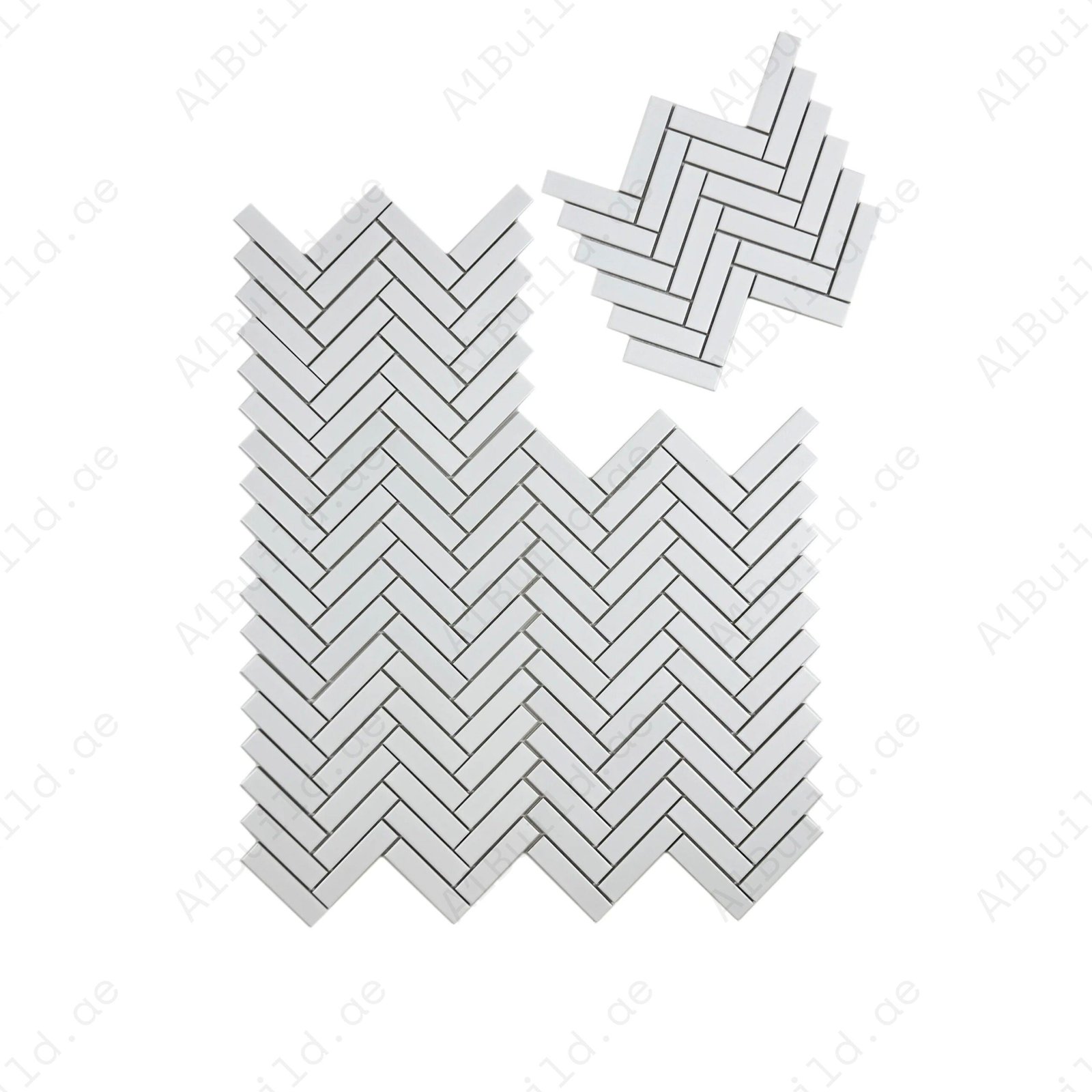 Carrara Lumina Series Pure White Herringbone Porcelain Mosaic - Image 2