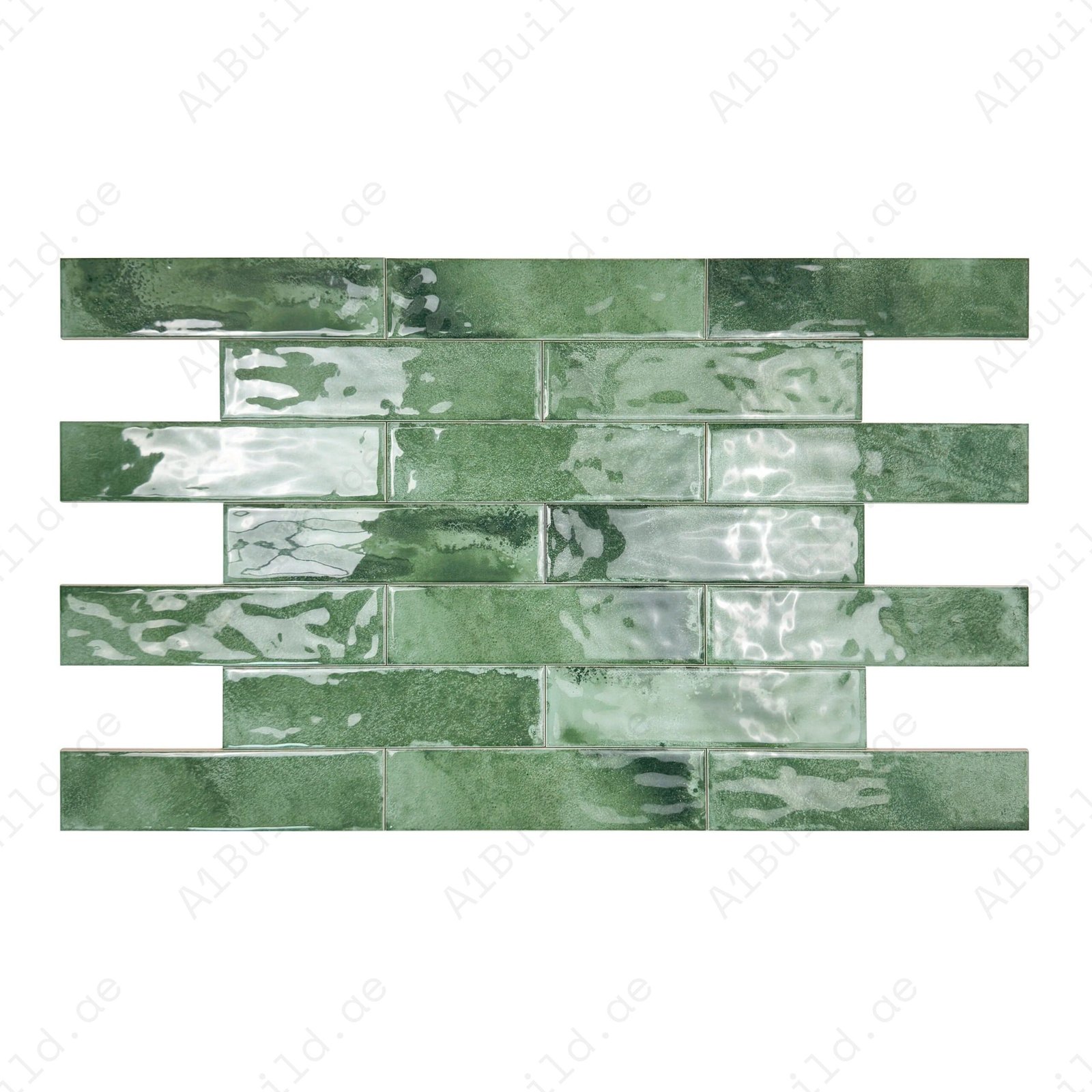 Lustre Vintage Moss Green Glossy Ceramic Artisanal Tile - Image 2