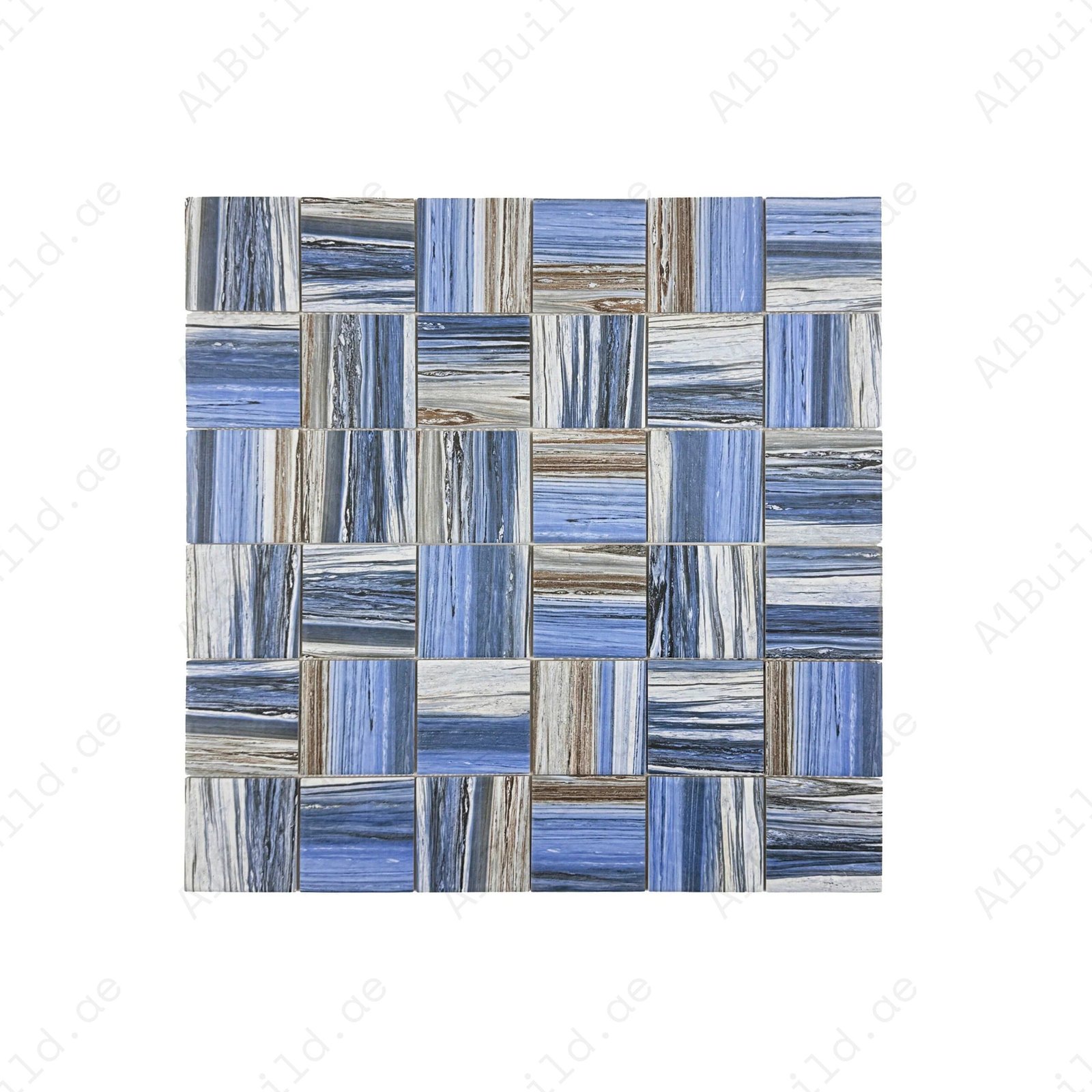 Majestic Naturale Dark Blue & Milky White & Light Grey Mixed Stone Pattern Porcelain Mosaic