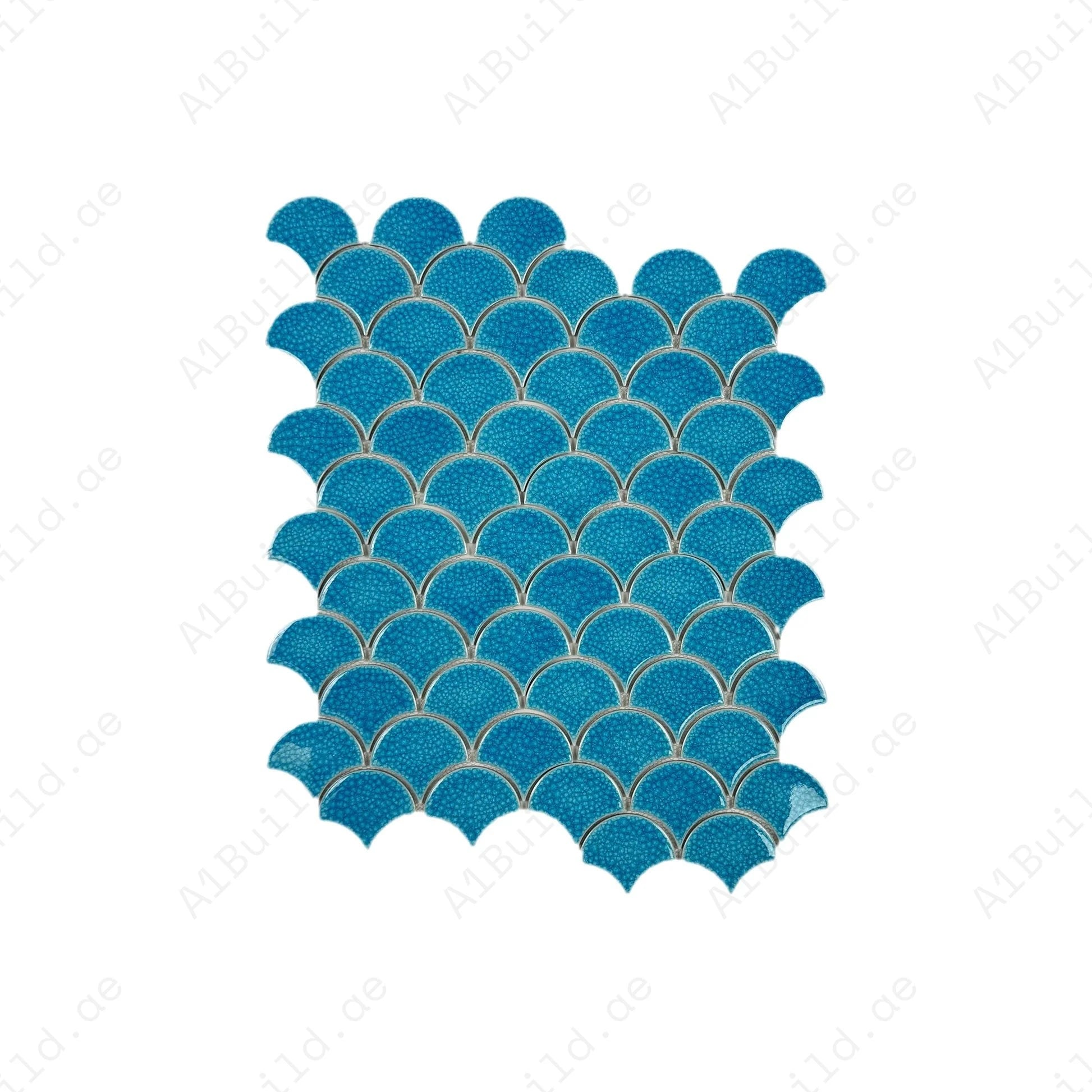 Verona Grace Series Baby Blue Fan Shape Porcelain Mosaic