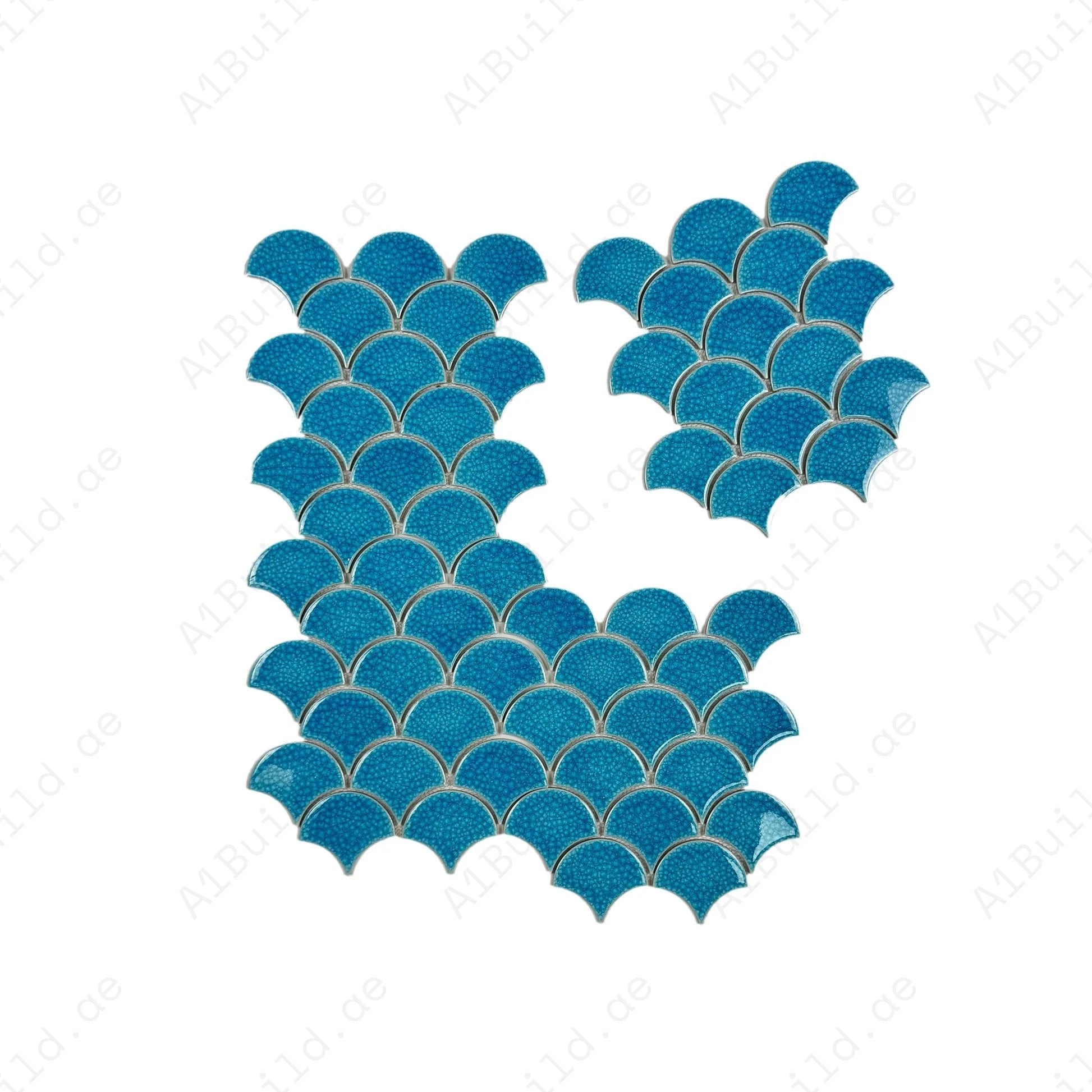 Verona Grace Series Baby Blue Fan Shape Porcelain Mosaic - Image 2