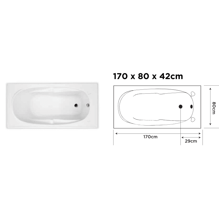 Everest acrylic bathtub – dimensions: 170 x 80 x 42cm - Image 2