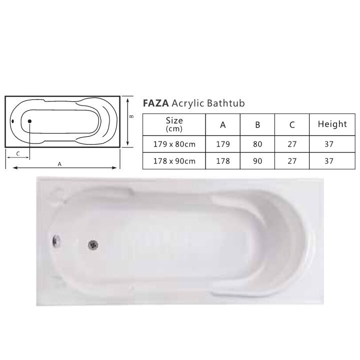 faza acrylic bathtub size: 179x 80cm, 178x 90cm - Image 2