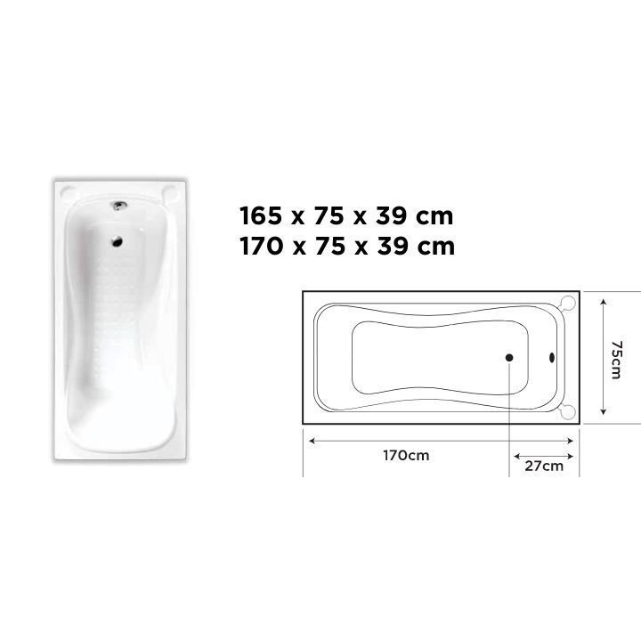 Elevate relaxation with freestyle acrylic bathtub – available in 165x75x39cm and 170x75x39cm for a customized bathing experience - Image 2
