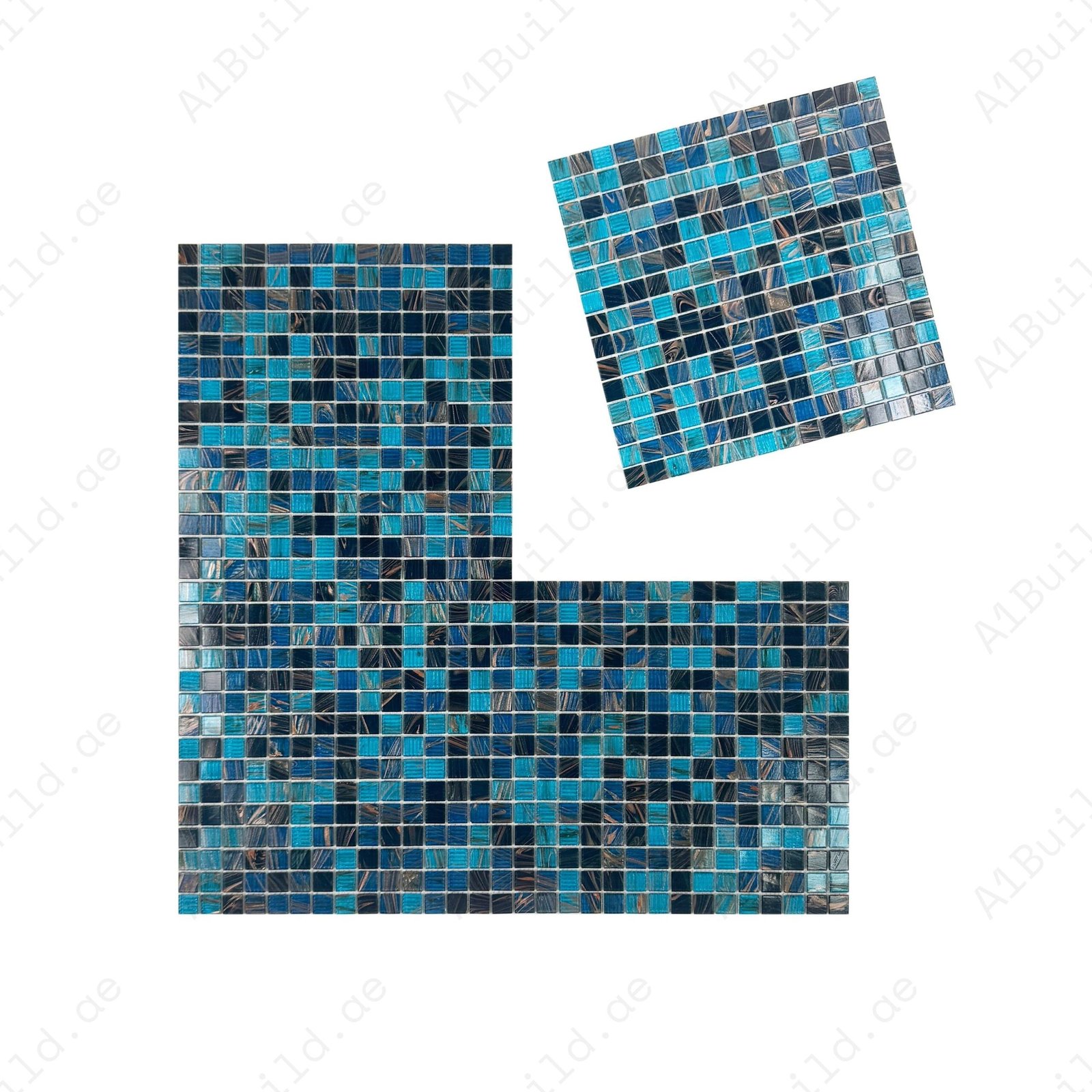 Glacial Artistry Series Cerulean Blue & Midnight Blue Mixed With Gold Line Hot Melt Glass Mosaic - Image 2