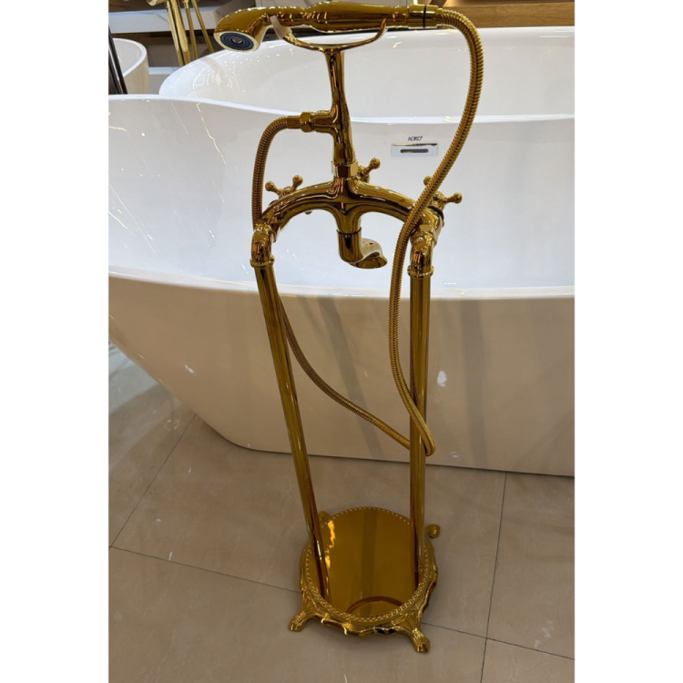 Gold brass freestanding bathtub mixer - Image 2