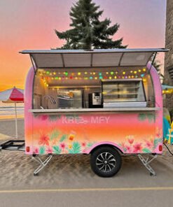 Mobile Food Truck Trailer with Fully Equipped Kitchen for Snack Food & Ice Cream Fiberglass Construction Outdoor Use