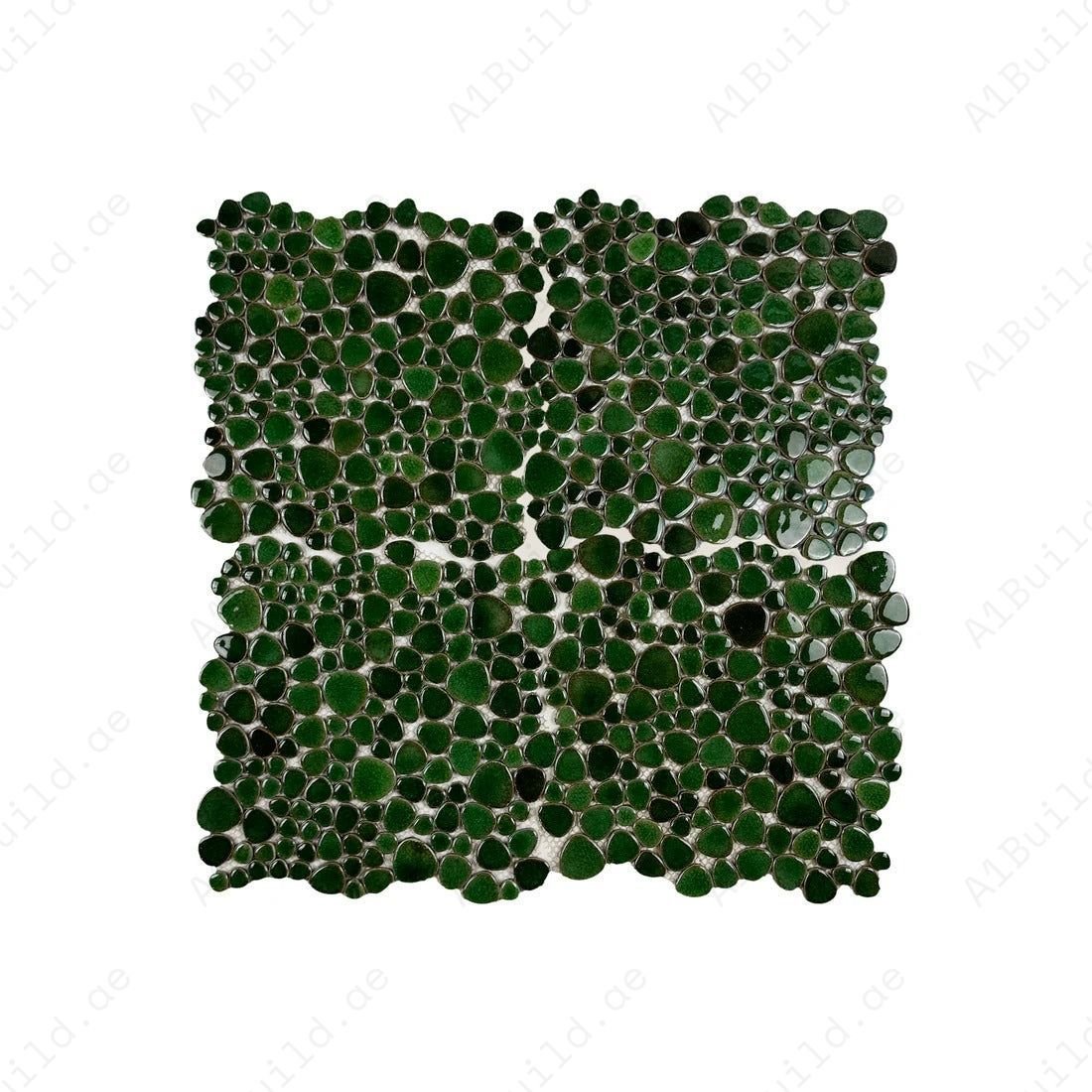 Positano Sky Series Kelly Green Round Ice Crack Porcelain Mosaic
