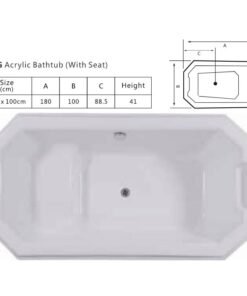 Alternative view of King acrylic bathtub with seat – dimensions: 180x100cm