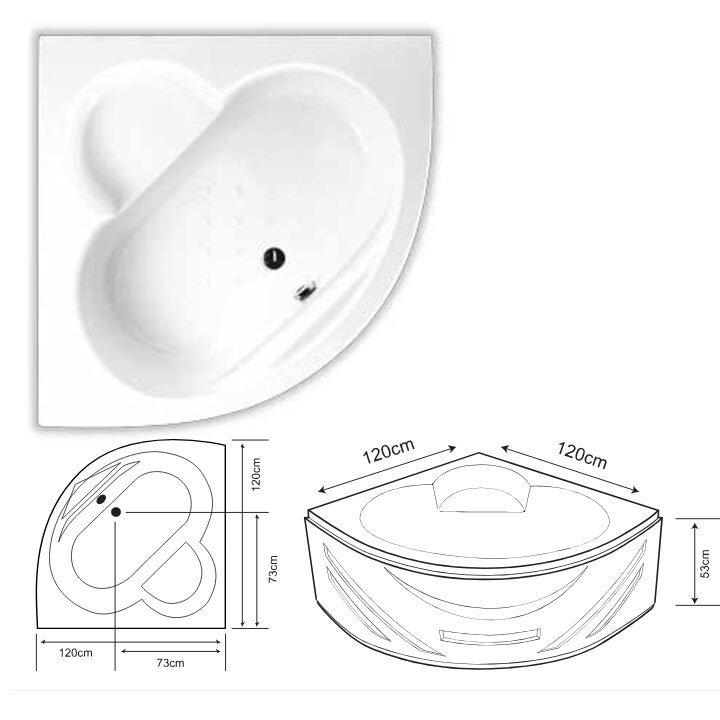 Liberty corner bathtub – includes a convenient shower seat and compact 120cm dimension for stylish comfort and practicality - Image 2
