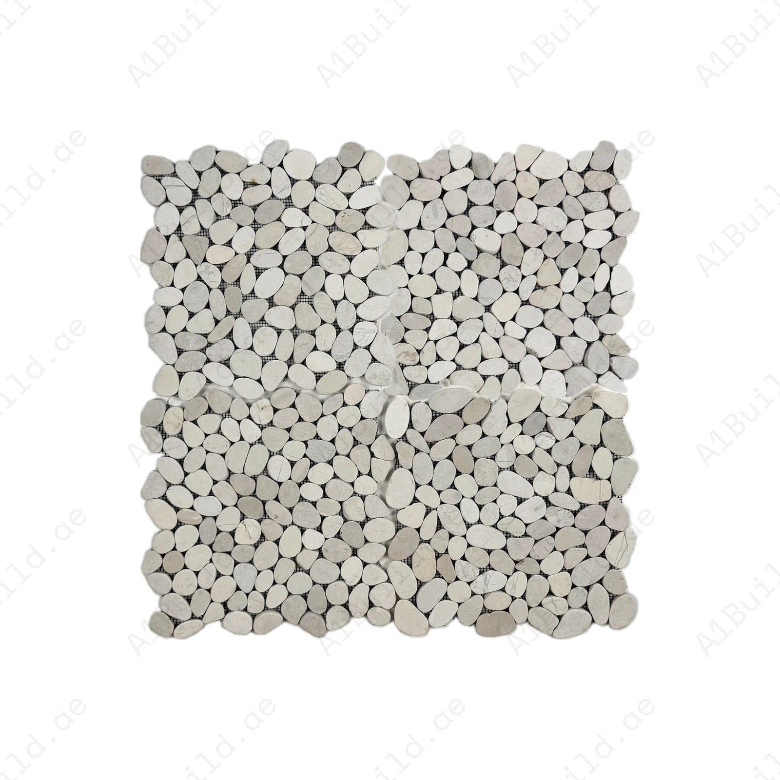 Pebble Serenade Series Light Beige Semi-Matte Sliced Cutting Long Elliptic Shape Natural Pebble Stone Mosaic