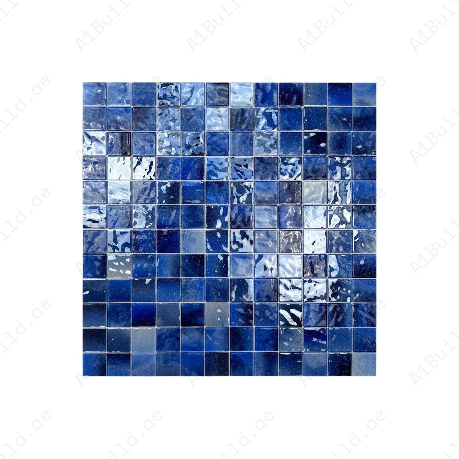 Marble Mirage Series Light Blue & Navy Blue & Midnight Blue Mixed Marble Transparent Texture Crystal Glass Mosaic