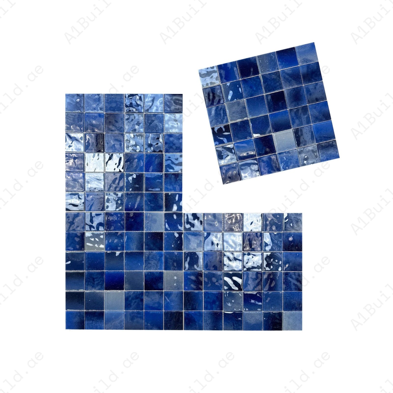 Marble Mirage Series Light Blue & Navy Blue & Midnight Blue Mixed Marble Transparent Texture Crystal Glass Mosaic - Image 2