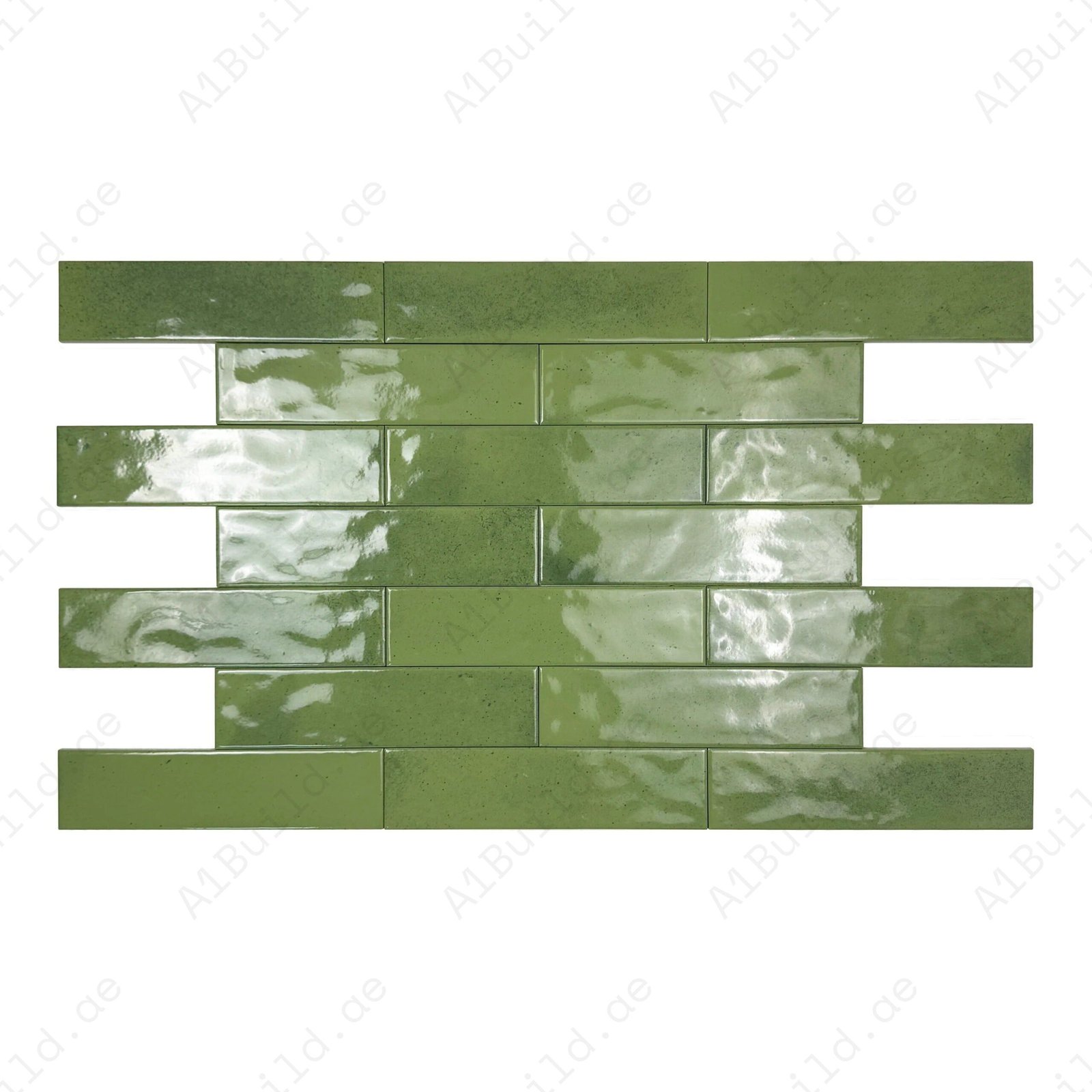 Lustre Vintage Fern Green Glossy Ceramic Artisanal Tile - Image 2