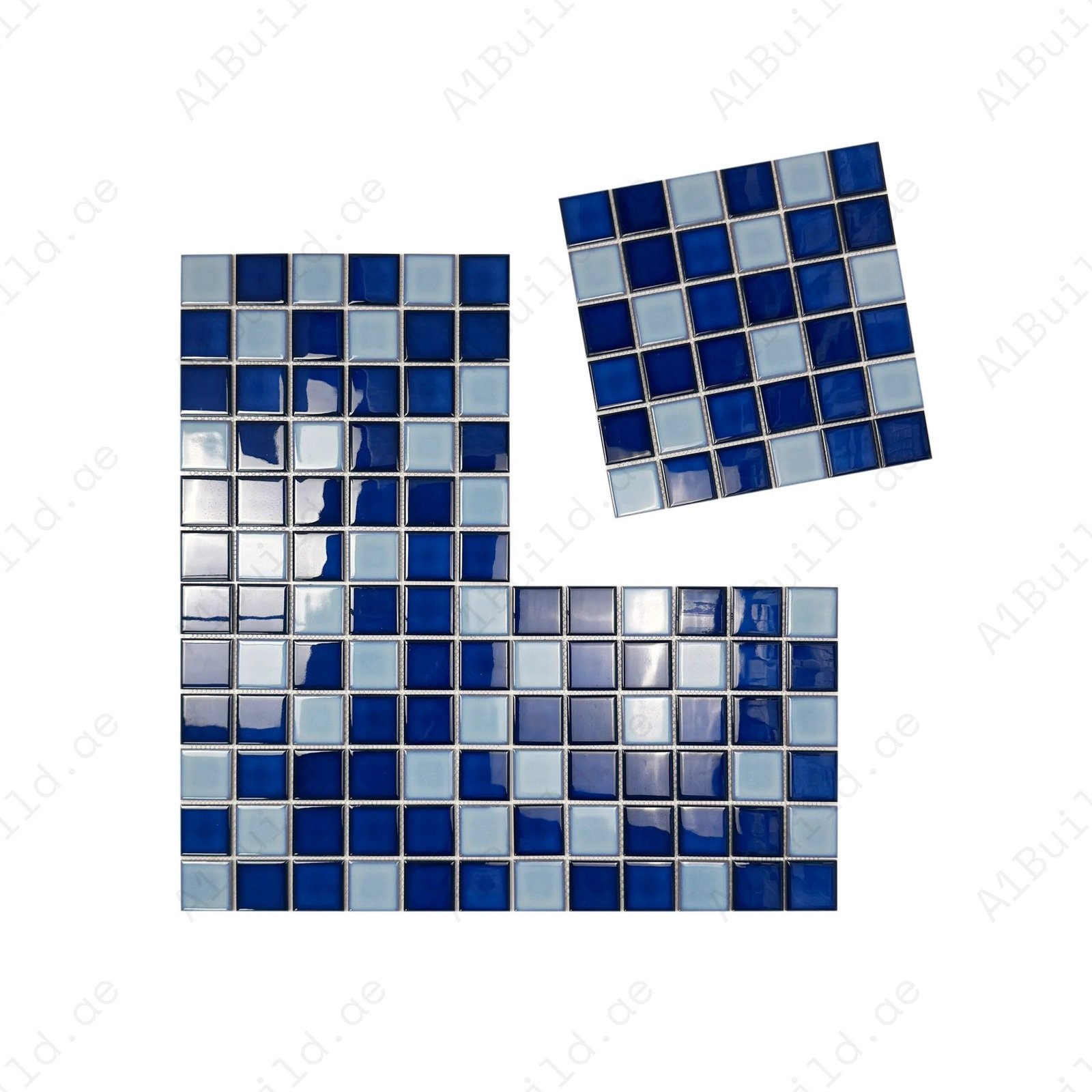Midnight Splendor Series Powder Blue & Ultra Marine Blue & Oriental Blue Mixed Plain Design Crystalline Glazed Porcelain Mosaic - Image 2