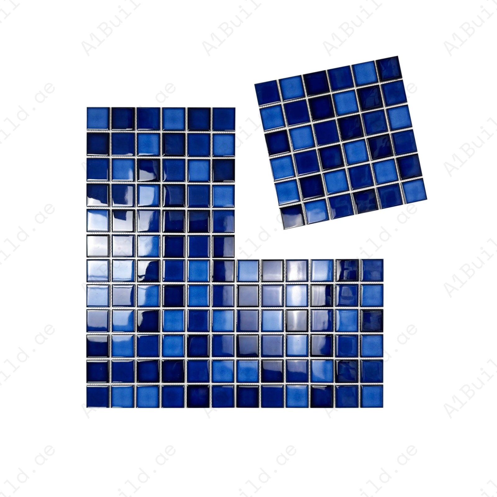 Midnight Splendor Series Sky Blue & Cobalt Blue & Prussian Blue Mixed Plain Design Crystalline Glazed Porcelain Mosaic - Image 2