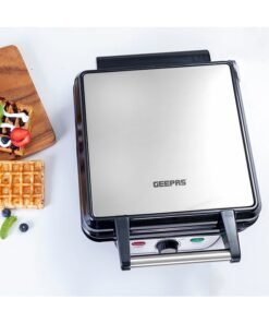 GEEPAS Electric Waffle Maker -  4 Slice Non-Stick Electric Belgian Waffle Maker with Adjustable Temperature Control - Pre-heating, Cool Touch Body - Handle - Automatic Safety Protection 1100 W GWM5417 Silver/Black