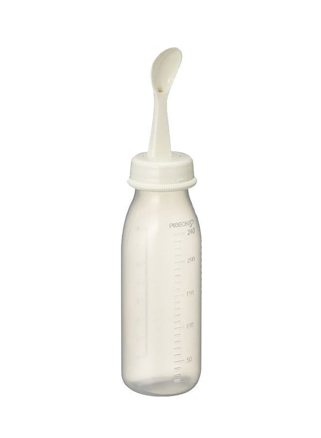 pigeon Weaning Bottle With Spoon, 240 mL - Clear/White