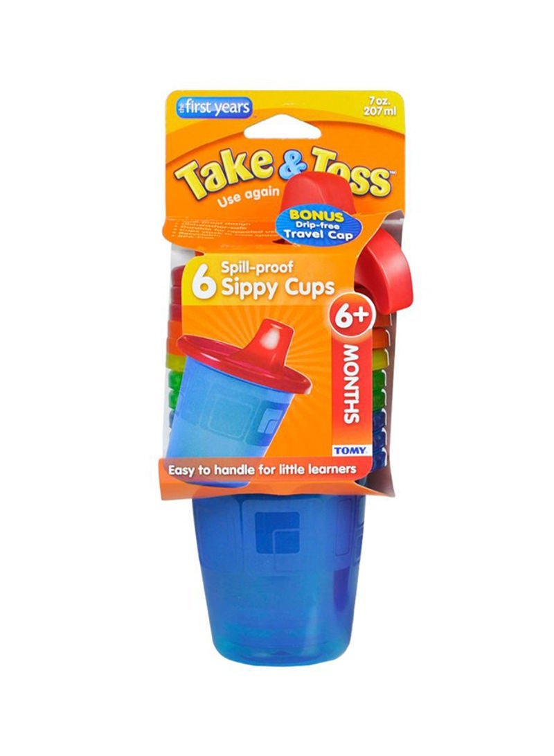 Take & Toss Pack Of 6 Spill Proof Sippy Cup, 207ml - Multicolour-Y1300