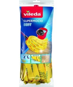 Vileda Supermocio Soft Floor Mop Refill, Easy-click, Microfibre, Ergonomic, Machine washable Yellow/Red