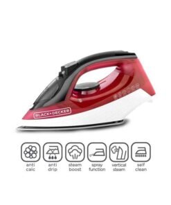 BLACK+DECKER Steam Iron, Ceramic Coated Soleplate, 300ml Tank, Anti-Calc, Drip-Free, Self-Cleaning, Auto Shutoff, Adjustable Steam, Quick Fabric Settings, Removes Creases, 300 ml 1600 W X1550-B5 Red/Black/White