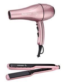SONASHI 2-Piece Hair Dryer And Wet & Dry Ceramic Hair Straightener Flat Iron Set SHD-3046 + SHS-2059RG Bundle Rose Gold