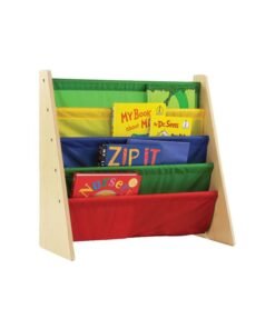 Homesmiths 5 Shelf Book Rack Wood Melamine (Beige) With 5 Multicolor Fabric | Natural Wood | Primary Kids Book Rack Storage Bookshelf D30cm x W65cm x H65cm Brown 24x11x25inch
