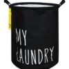QiaoKai Foldable Hamper Laundry Basket | Easy to Carry Washing Baskets for Laundry | Clothes Hamper for Kids Bedroom, Bathroom, Nursery, Utility Room 45cm Black/White