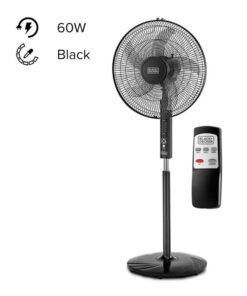BLACK+DECKER Stand Fan 16 Inch, 60W, with 90° Wide Oscillation, 3 Speeds, 5-Blade Design, Adjustable Height, Remote Control, and Pedestal Stand for Optimal Air Circulation 60 W FS1620R-B5 Black