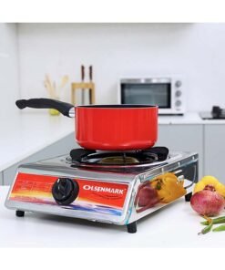 Olsenmark Table Top Single Burner Gas Stove with Stainless Steel Top Panel, Automatic Ignition, LPG, Blue Flame & Powerful Burner OMK2231Z Silver/Black