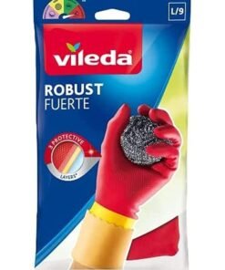 Vileda Robust (Protection) Rubber Gloves L, Reusable, Comfort Plus Lining, Latex And Neoprene, Heavy-Duty, Large Size, Red & Yellow (1 Pair Per Pack) Red/Yellow Large