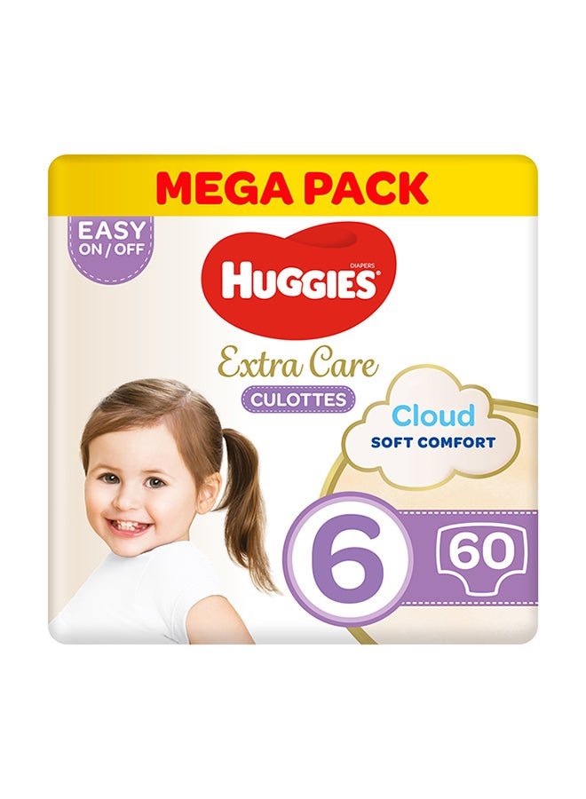 HUGGIES Extra Care Baby Pants Diapers, Size 6, 15 - 25 Kg, 60 Count (30 x 2) - Mega Pack, Cloud Soft Comfort, Dry Touch Layer