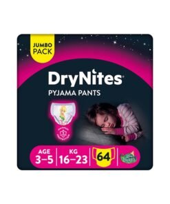 HUGGIES Dry Nites Pyjama Pants, 16 - 23 Kg, 3 - 5 Years, 64 Count (16 x 4) - Girls, Jumbo Pack, Maximum 5 Layer Protection, Disney Fairies