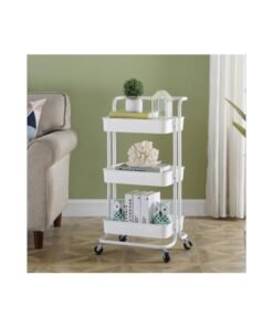 3-Tier Rolling Storage Cart White 87x43x35cm