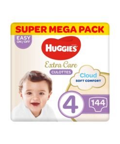 HUGGIES Extra Care Baby Pants Diapers, Size 4, 9 - 14 Kg, 144 Count (36 x 4) - Super Mega Pack, Cloud Soft Comfort, Dry Touch Layer