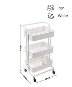 ALMUFARREJ 3-Tier Multipurpose Rolling Shelves Metal Cart Organizer White 85x45x35cm