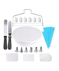 Premify 21-Piece Cake Decorating Kit With Cake Rotating Turntable White 28cm