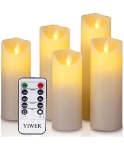 XiuWoo 5-Piece LED Real Wax Battery Flameless Candle Set White