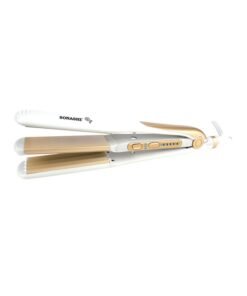 SONASHI 2 in 1 Hair Straightener And Crimper With Ceramic Coating Plates Crimper Plate For Perfect Waves PTC Heating LED Indicato Lock Function On And Off Switch Temperature Control Suitable For All Hair Types SHS-2082 White/Gold 33cm