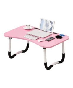 Portable Folding Laptop Table With iPad And Cup Holder Pink 28x60x40cm