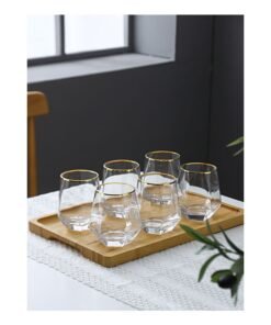 Shuer 6-Piece Hexagonal Low Glass Water Cup Clear/Gold 9.2x9.3x6.6cm